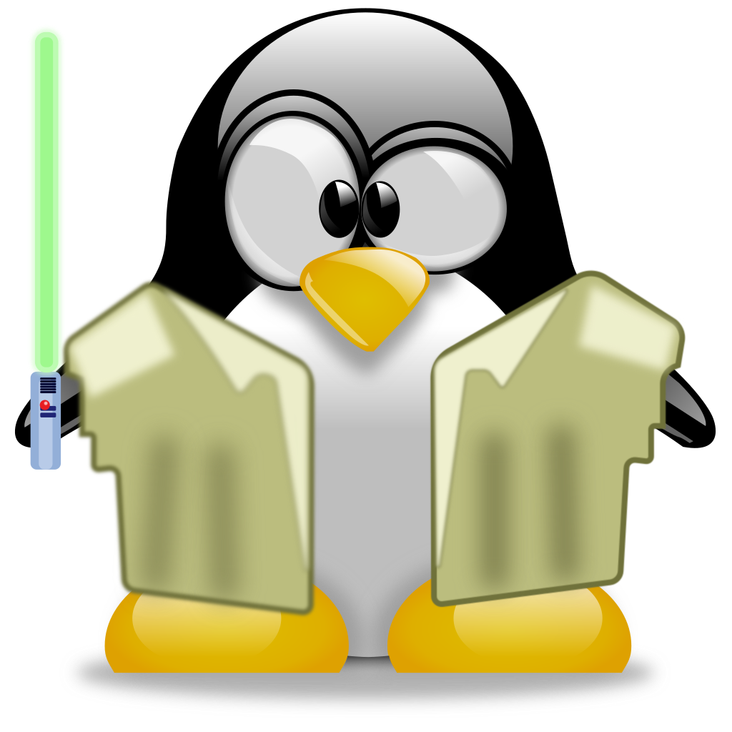 um pingüim vestido como Obi Wan Kenoby
